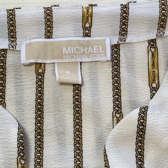 Michael Michael Kors Chain Print Blouse | Tie Sleeve | Size S - Picture 5 of 11